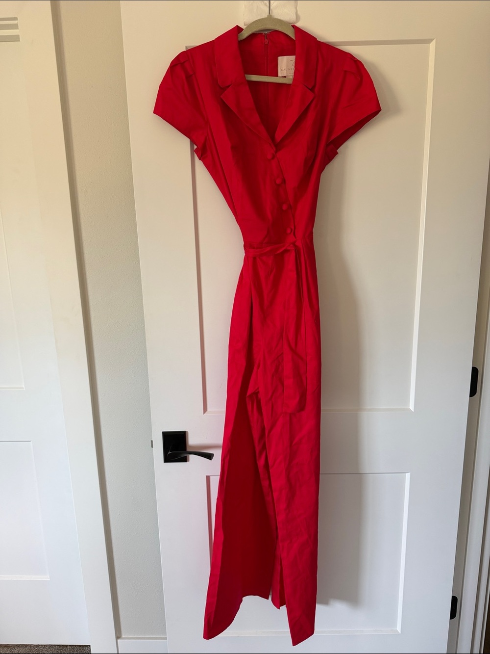 Gal Meets Glam Red Button-Front Maxi Dress with Tie Waist